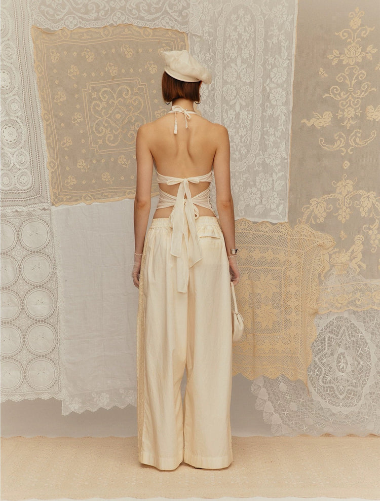 Hollow-out Embroidered Halter Top