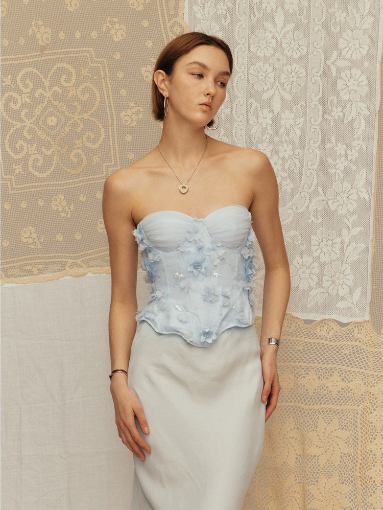 Shell-shaped Bra Flower Decoration Strapless Top