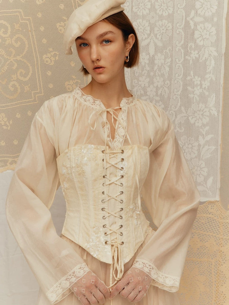 Small Sequin Lace Drawstring Top