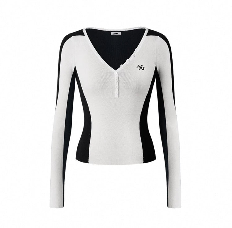 Mermaid Straight Shoulder V-neck Knit Top