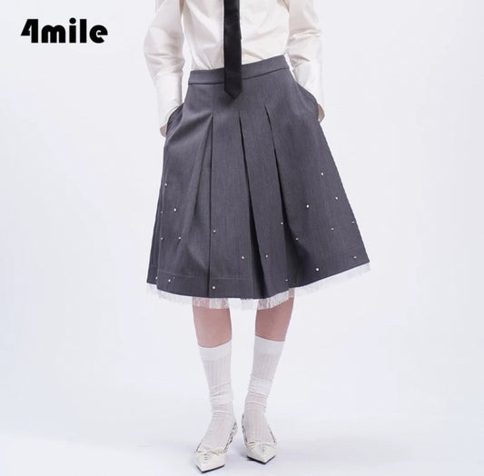 Starry Sky Beaded Lace Patchwork Midi Skirt