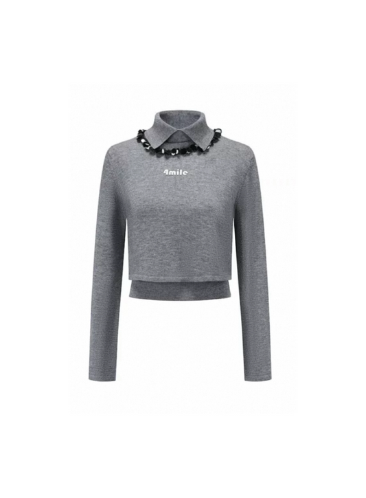 Sequin Lapel Two-Piece Knit Top