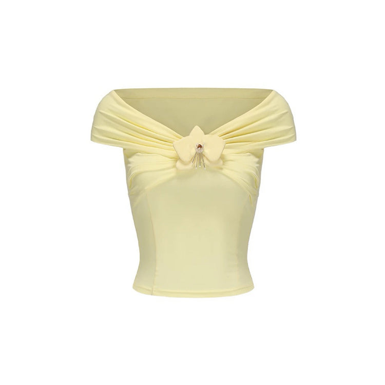 Off-Shoulder Phalaenopsis Knitted Top