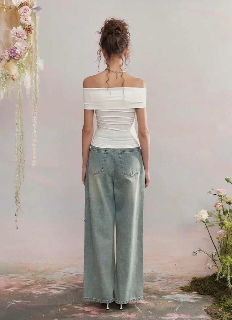 Butterfly Sequin Wide-Leg Jeans