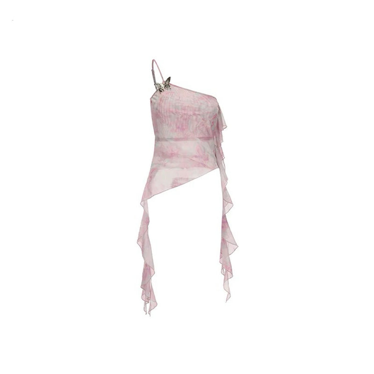 Asymmetric Ribbon Shimmer Camisole Top