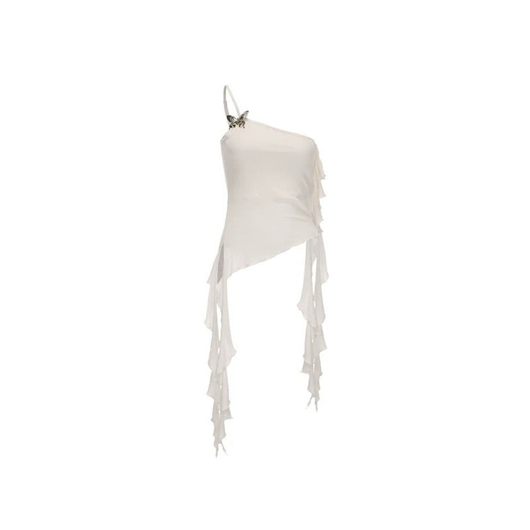 Asymmetric Ribbon Shimmer Camisole Top