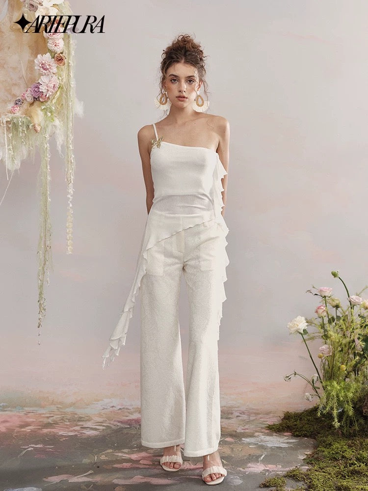 Asymmetric Ribbon Shimmer Camisole Top