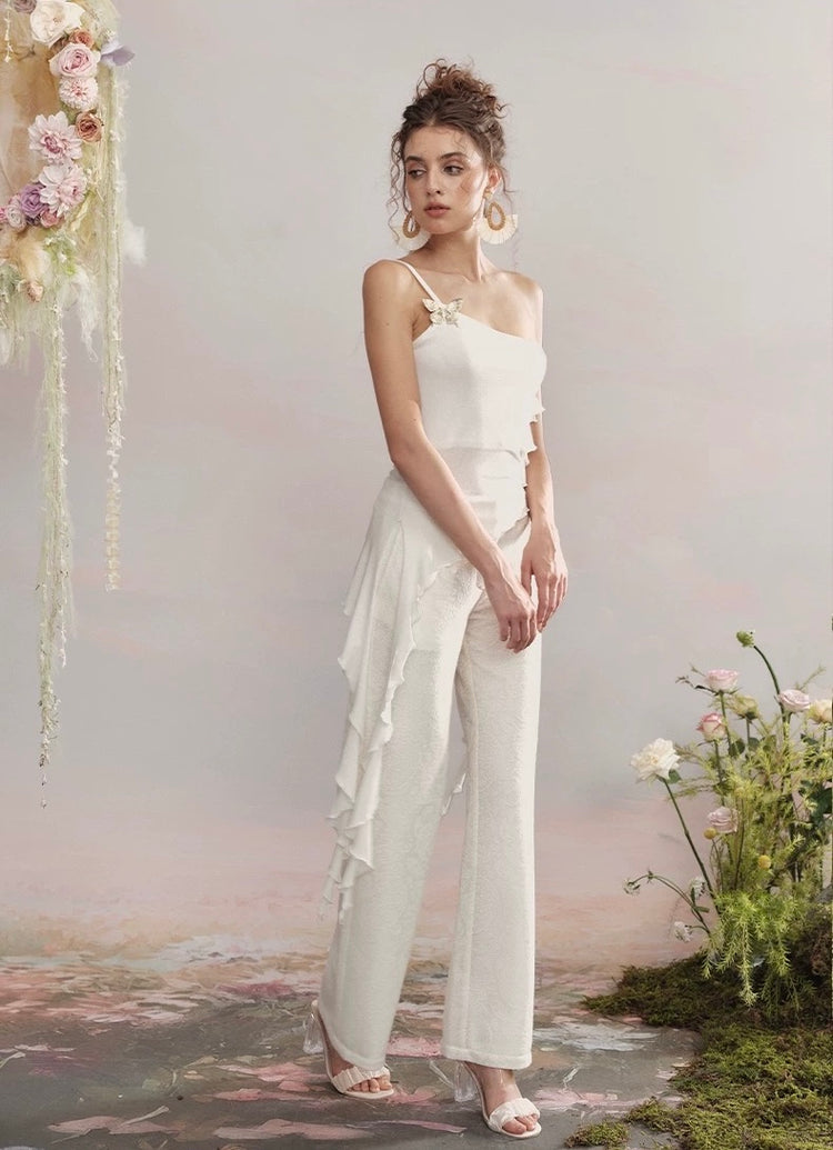 Asymmetric Ribbon Shimmer Camisole Top