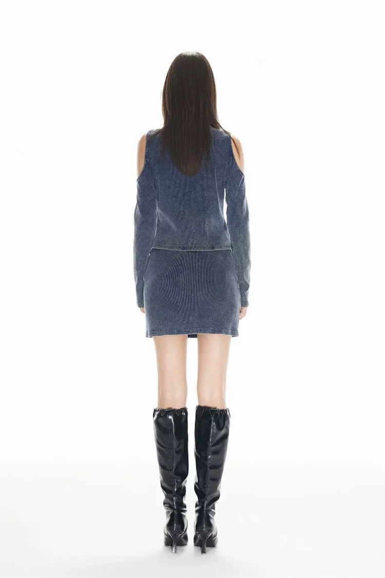 Washed Knit Denim Skirt