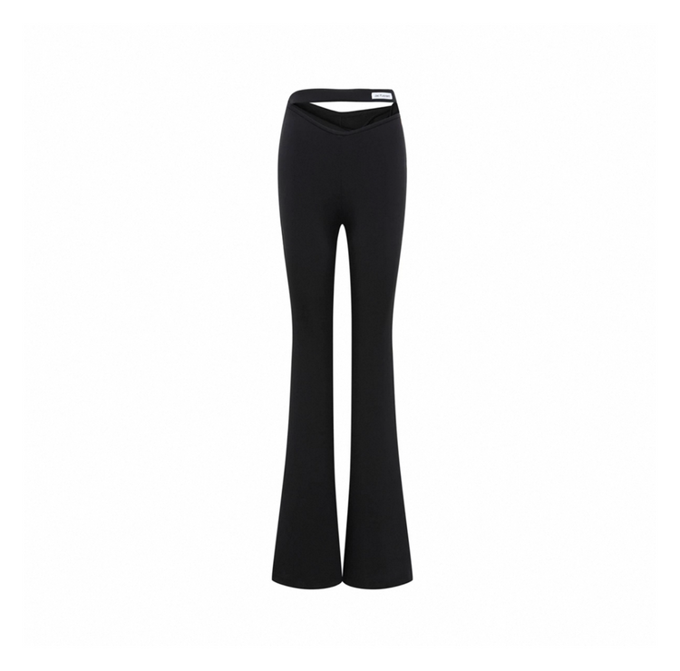 Tie-Strap V-Waist Stretch Flared Pants