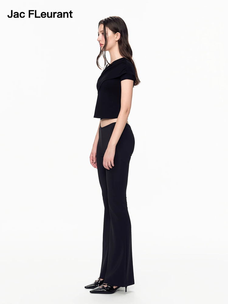 Tie-Strap V-Waist Stretch Flared Pants