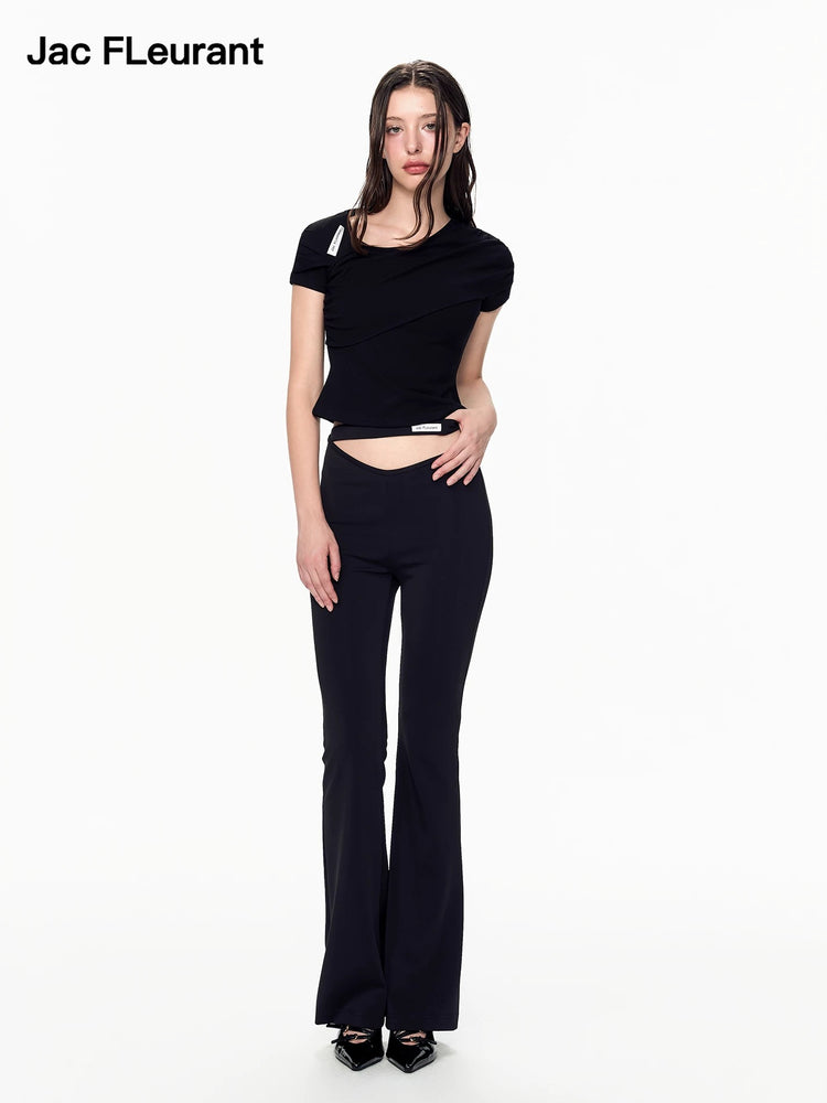 Tie-Strap V-Waist Stretch Flared Pants