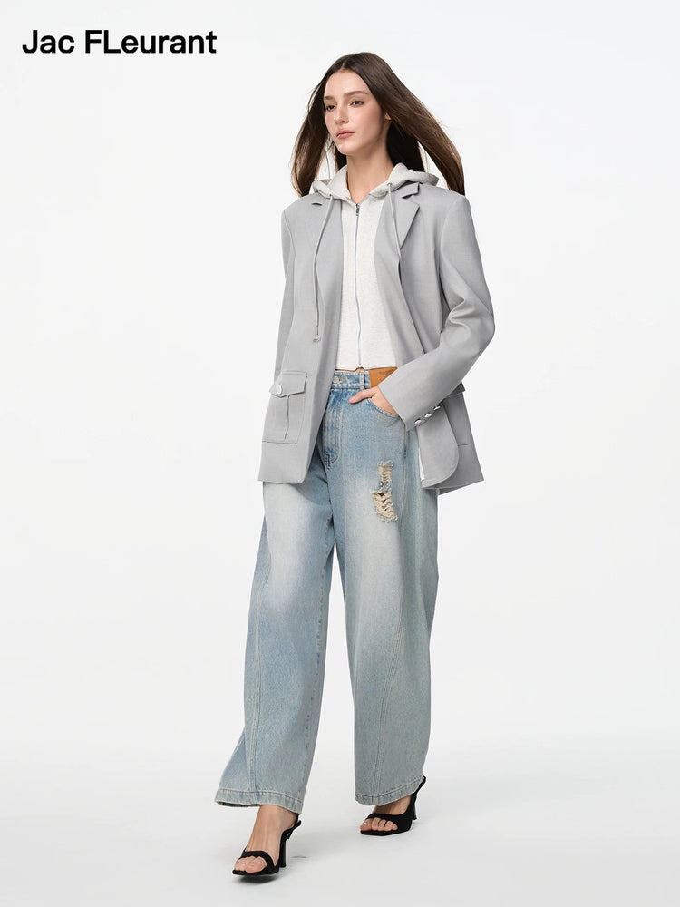 Fake Two-Piece Patchwork Hoodie Blazer Jacket