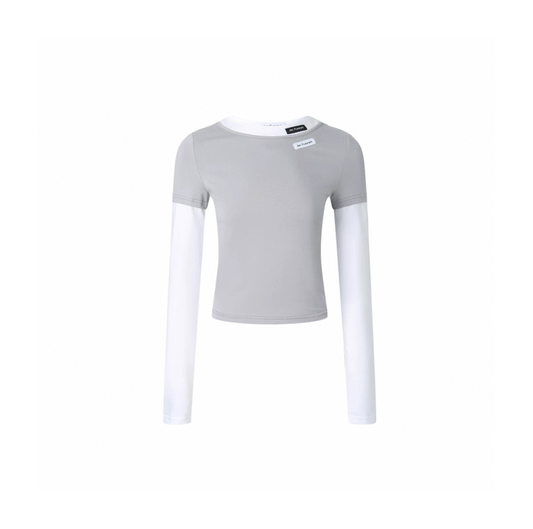 Gray And White Patchwork Long Sleeve T-Shirt
