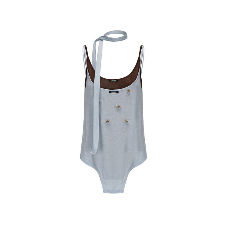 Sequin Flowers Ribbon Two-Piece Camisole Set