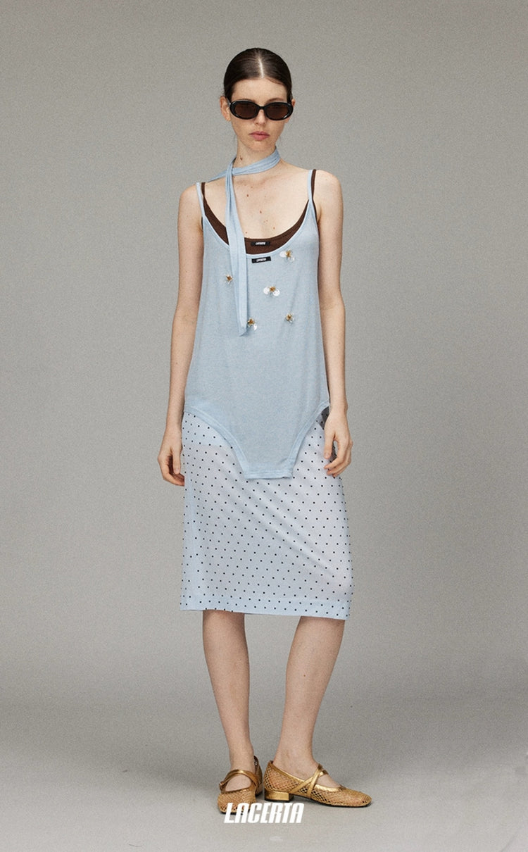 Sequin Flowers Ribbon Two-Piece Camisole Set