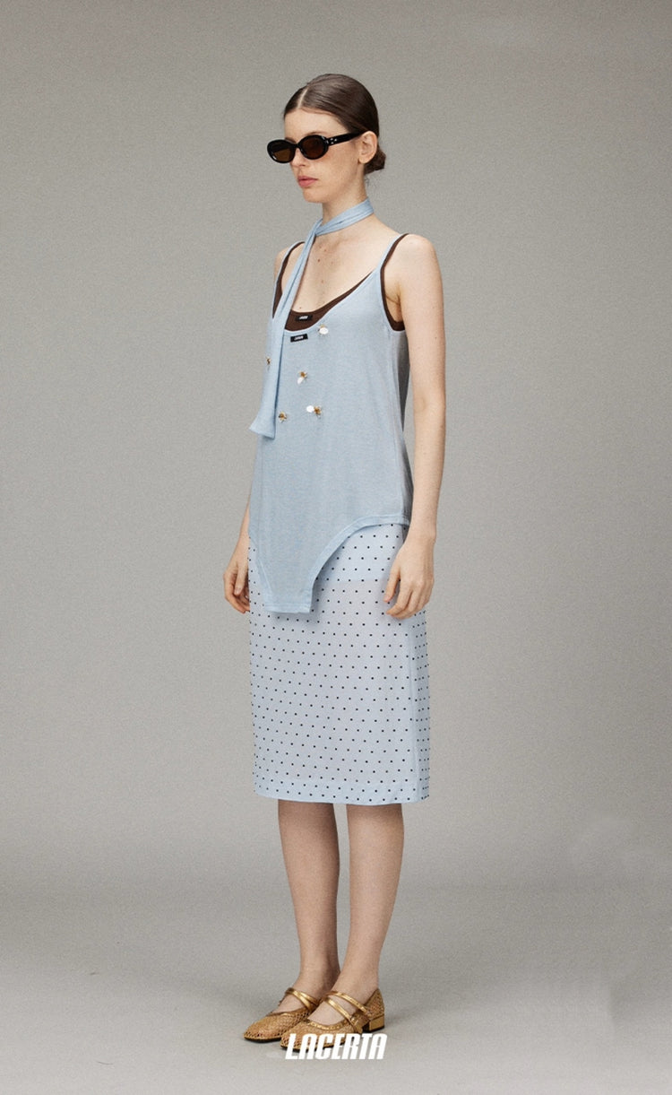 Sequin Flowers Ribbon Two-Piece Camisole Set