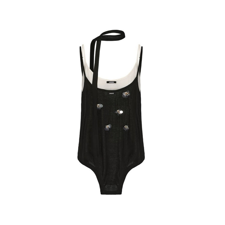 Sequin Flowers Ribbon Two-Piece Camisole Set