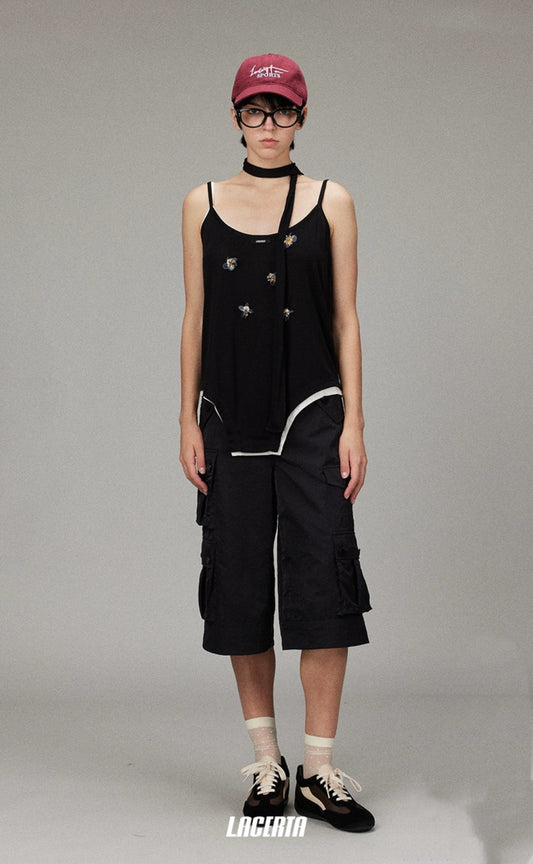 Sequin Flowers Ribbon Two-Piece Camisole Set