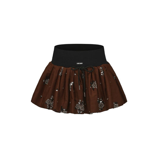 Bead Embroidered Preppy Style Puffy Skirt