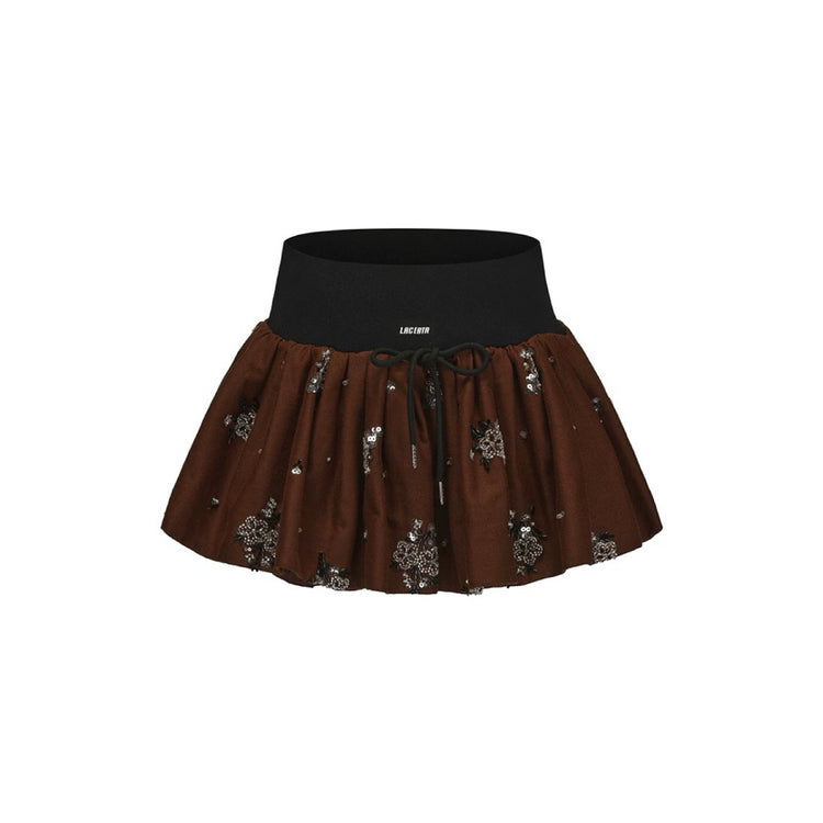 Bead Embroidered Preppy Style Puffy Skirt