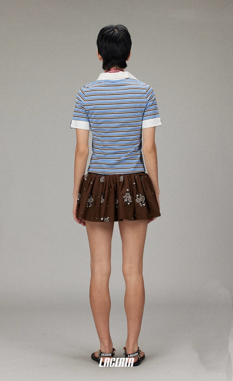 Bead Embroidered Preppy Style Puffy Skirt