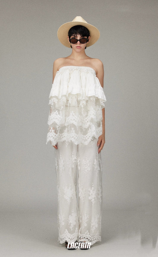 Lace Trim Patchwork Puffy Top