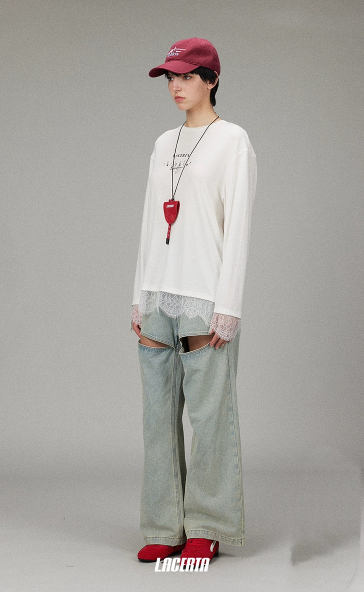 Open Design Wide-leg Jeans
