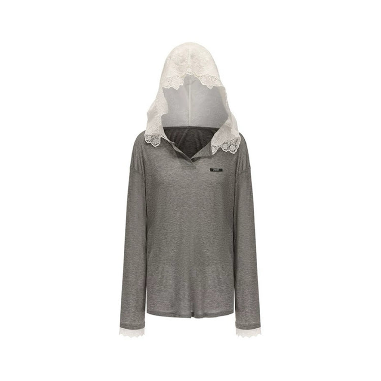 Large Lace Hat Loose Hoodie