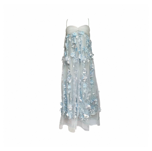 Shell Bra 3D Embroidered Long Dress