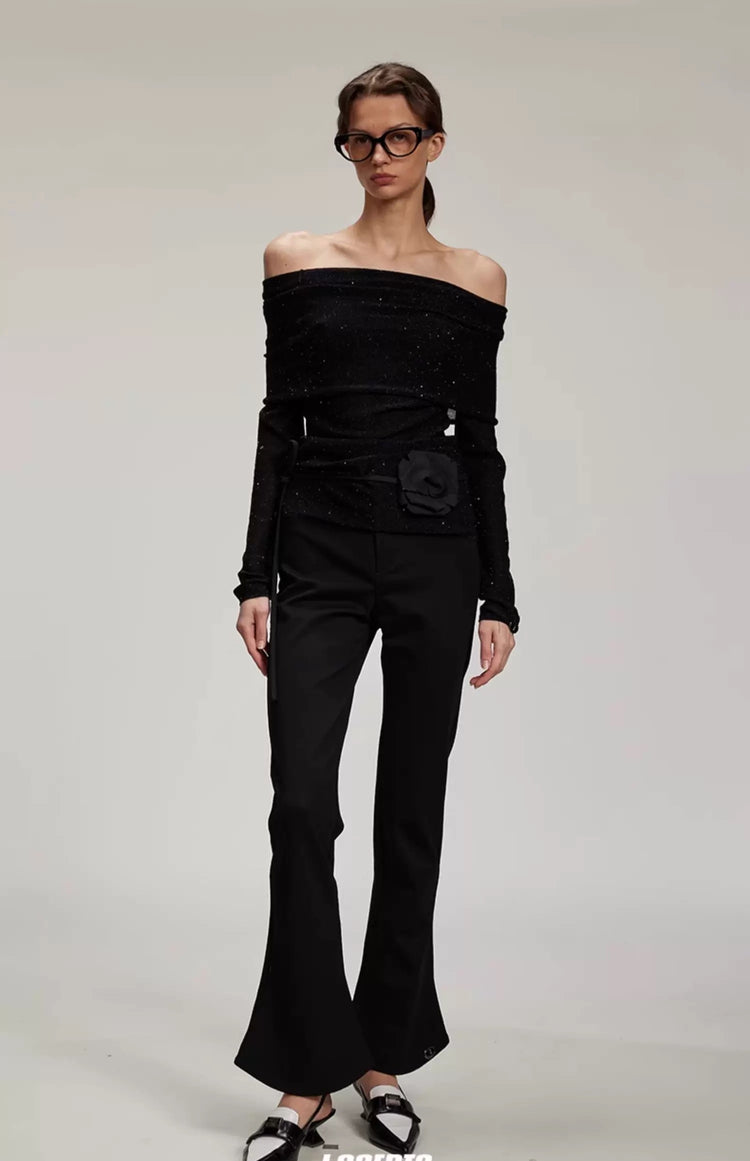 Starry Shimmer Off-Shoulder Knitted Top