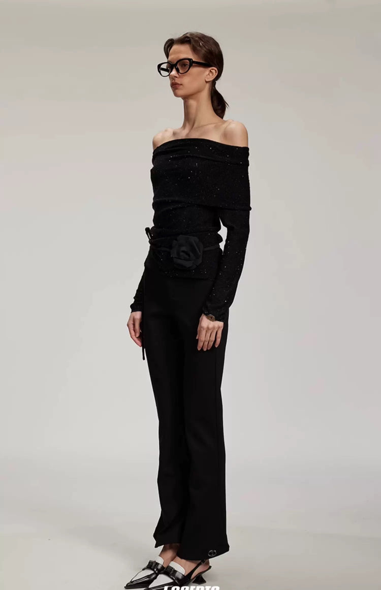Starry Shimmer Off-Shoulder Knitted Top