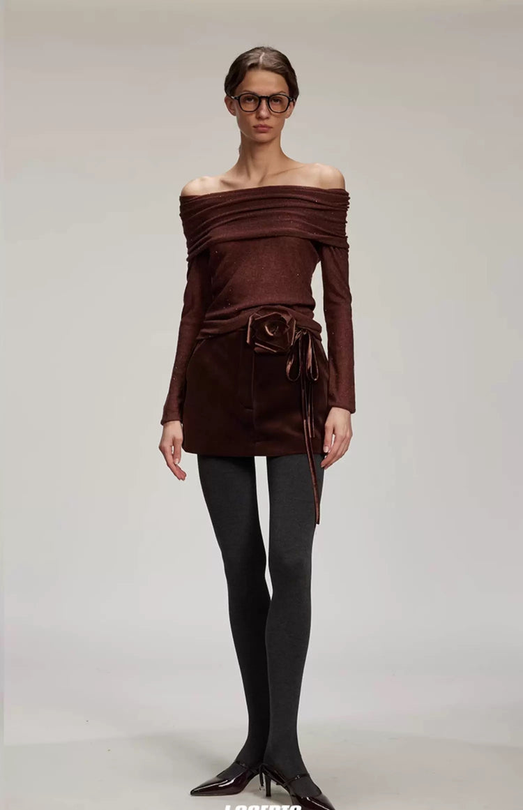 Starry Shimmer Off-Shoulder Knitted Top