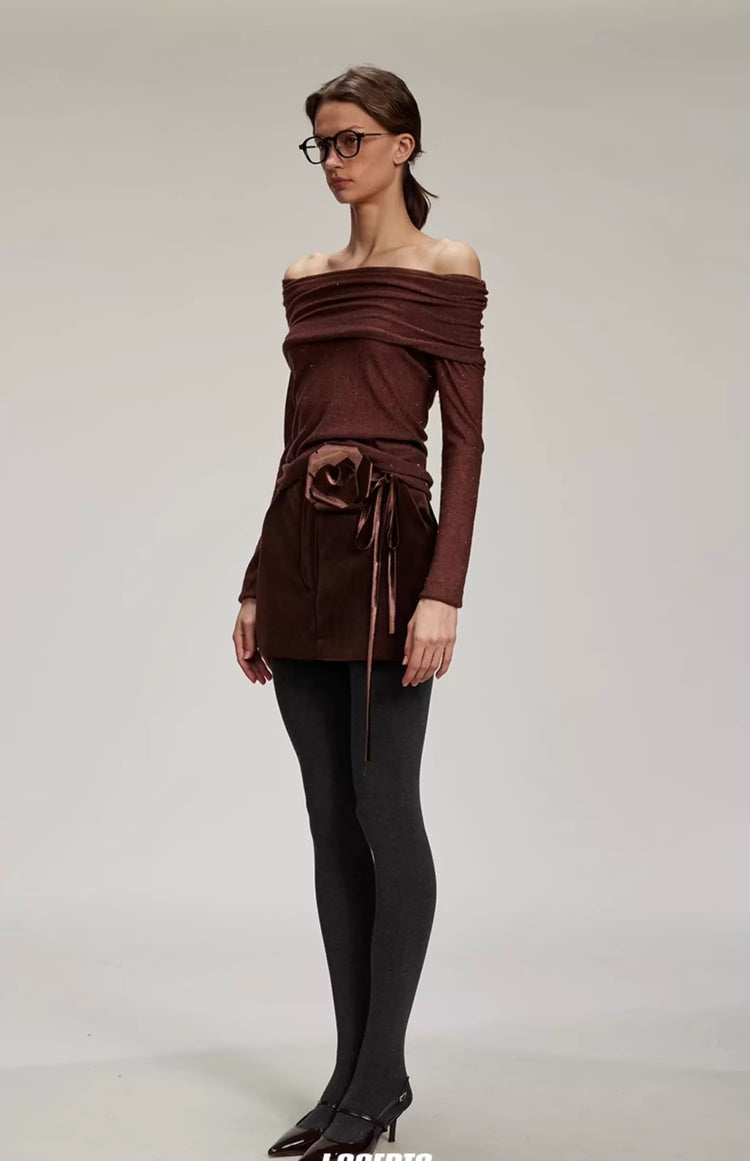 Starry Shimmer Off-Shoulder Knitted Top