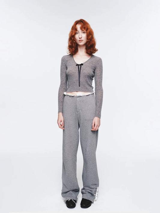 Contrast Patchwork Waist Casual Pants