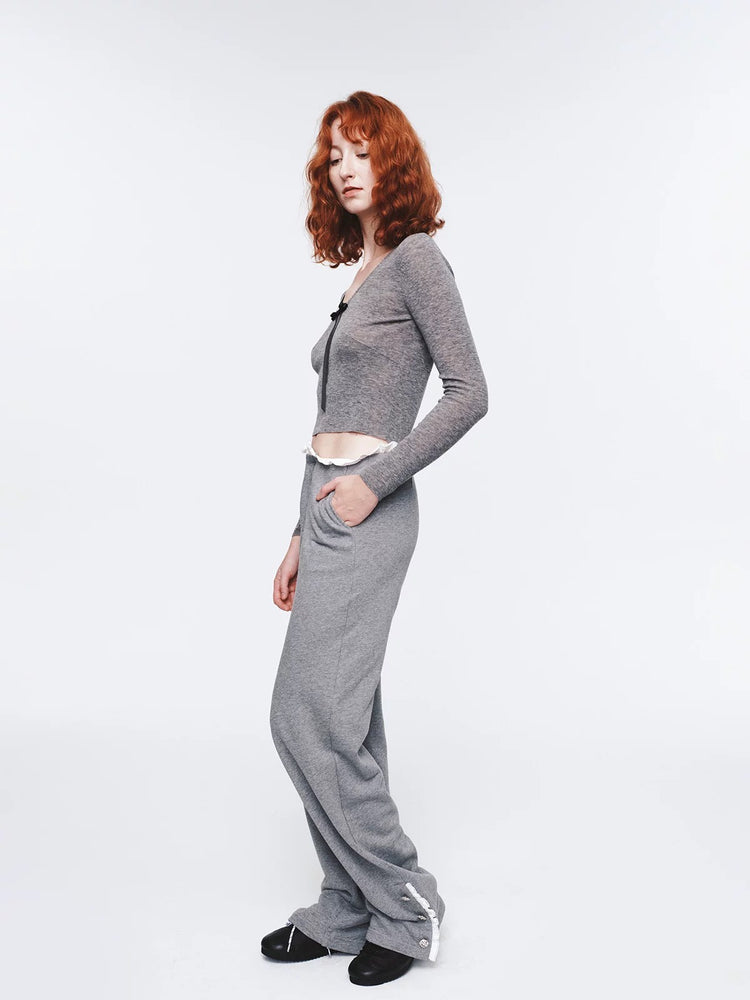Contrast Patchwork Waist Casual Pants