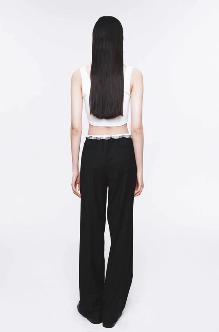 Lace Trim Drawstring Pants