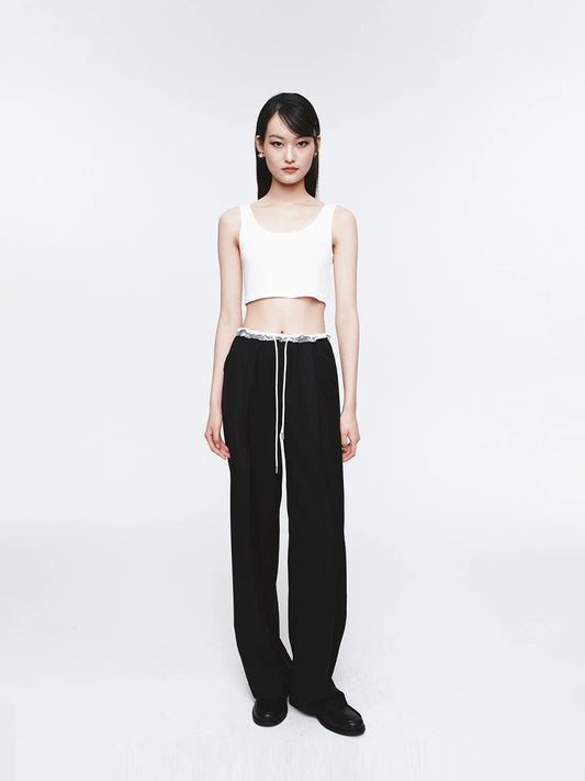 Lace Trim Drawstring Pants