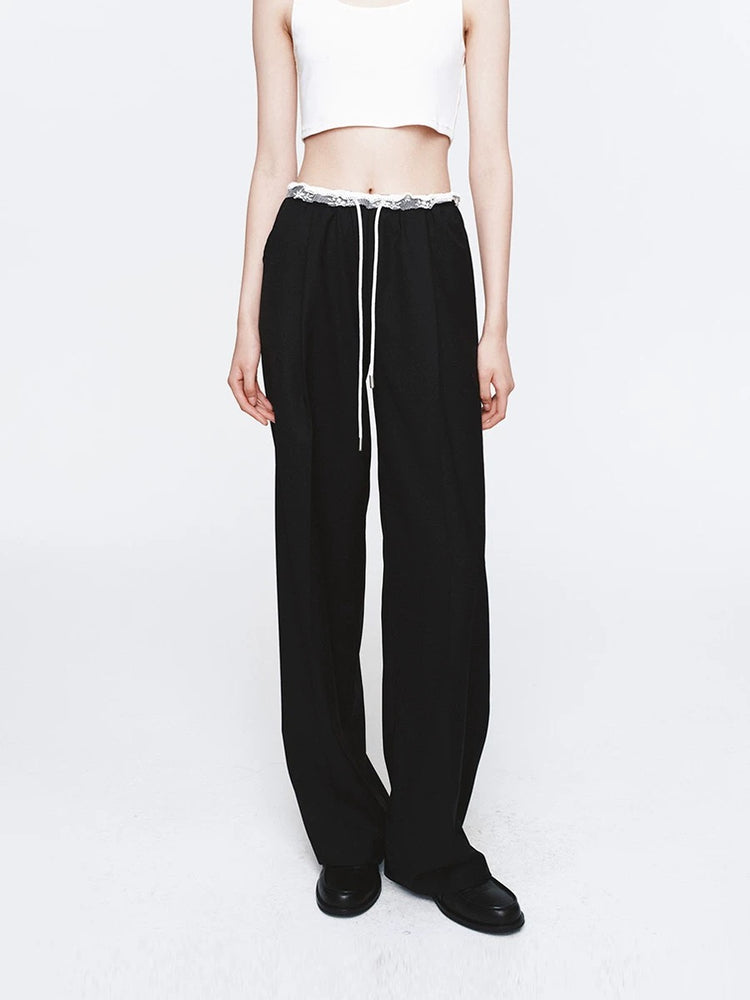 Lace Trim Drawstring Pants