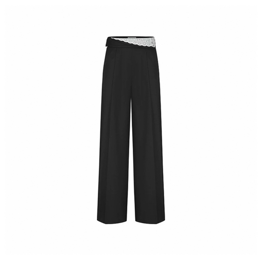 Irregular Contrast Folded Waist Trousers