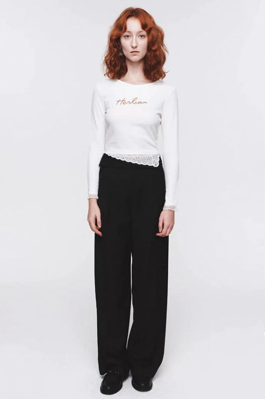 Irregular Contrast Folded Waist Trousers