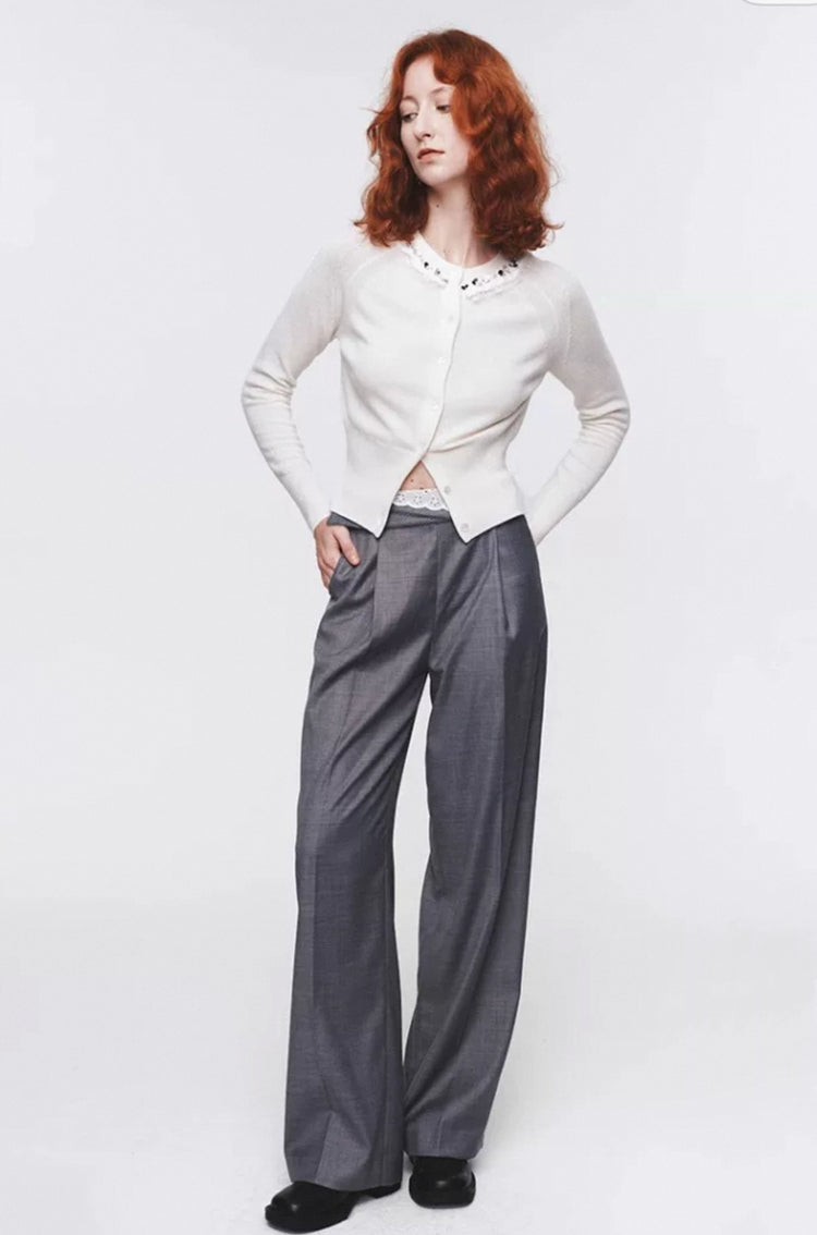 Irregular Contrast Folded Waist Trousers