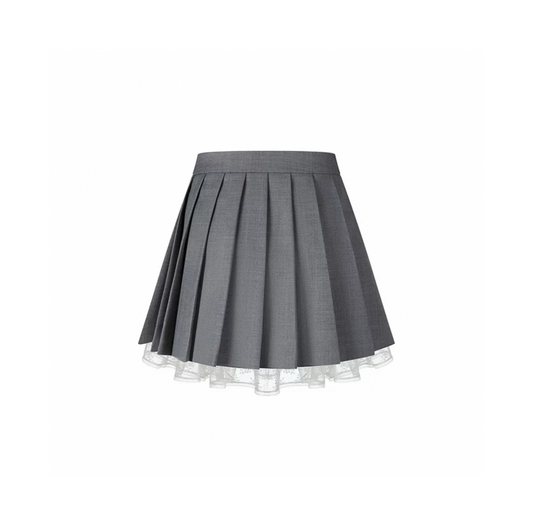 Lace Patchwork Embroidered Logo Pleated Skirt