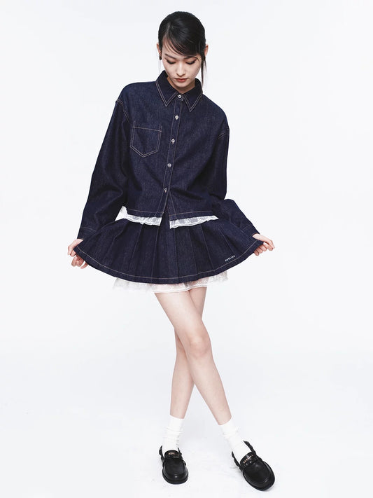 Lace Hem Raw Denim Jacket