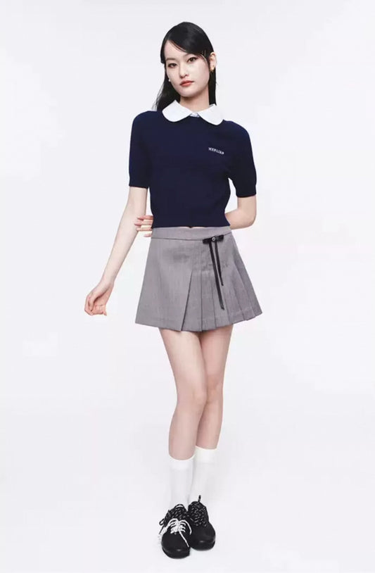 Bow Decor Irregular Pleated Skirt