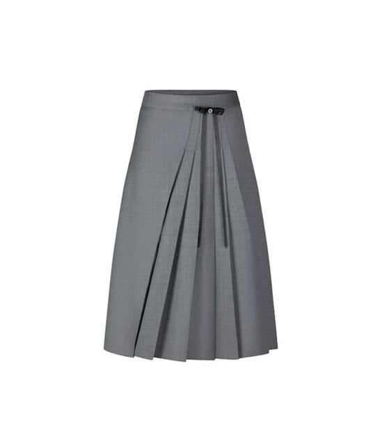 Bow Decor Irregular Pleated Maxi Skirt