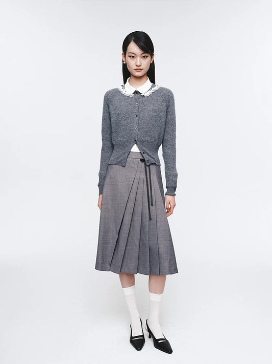 Bow Decor Irregular Pleated Maxi Skirt