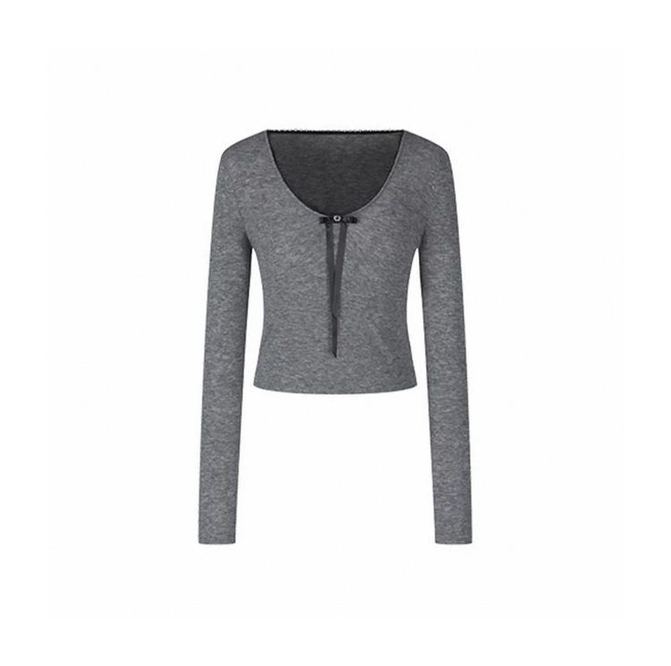 Bow Decor Lightweight Long Sleeve Knit Top