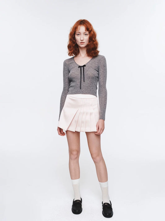 Bow Decor Lightweight Long Sleeve Knit Top