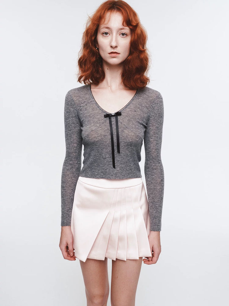 Bow Decor Lightweight Long Sleeve Knit Top